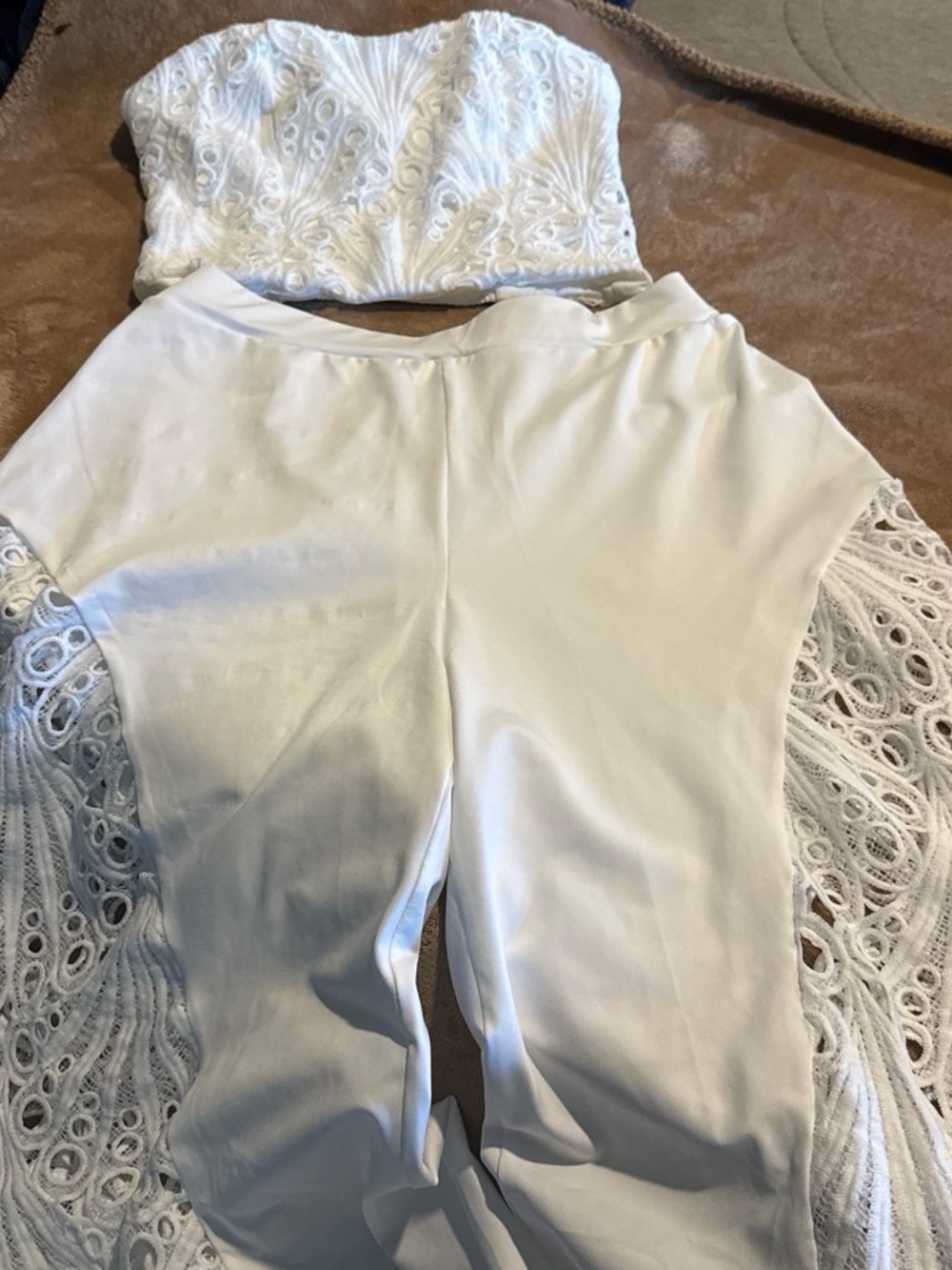 Amazon Essentials White Strapless Lace Jumpsuit with Slim Pants